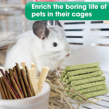 WDEFUN Natural Pet Chew Toys Set - 20 Timothy Hay Sticks 20 Apple Tree Branches 5 Sweet Bamboo, Safe Chewing Toys for Rabbit, Guinea Pig, Hamster, Chinchilla, Gerbil - Teeth Grinding & Boredom Relief5