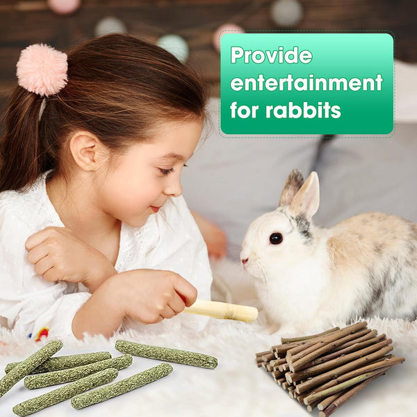 WDEFUN Natural Pet Chew Toys Set - 20 Timothy Hay Sticks 20 Apple Tree Branches 5 Sweet Bamboo, Safe Chewing Toys for Rabbit, Guinea Pig, Hamster, Chinchilla, Gerbil - Teeth Grinding & Boredom Relief6