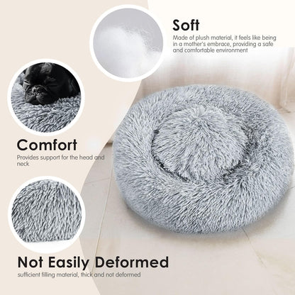 Hoewina Dog & Cat Bed for Indoor Cats, 20In Calming Donut Bed for Puppy and Kitten, Washable round Fluffy Pet Bed for Small Medium Dogs and Cats (Light Grey)5