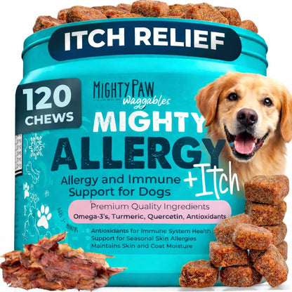 Mighty Paw Dog Allergy Chews, Itch Relief & Immune Support, 120Ct | Bacon Flavor, Supports Normal Immune Health, Seasonal Skin Support, Vet Formulated, Made in USA1