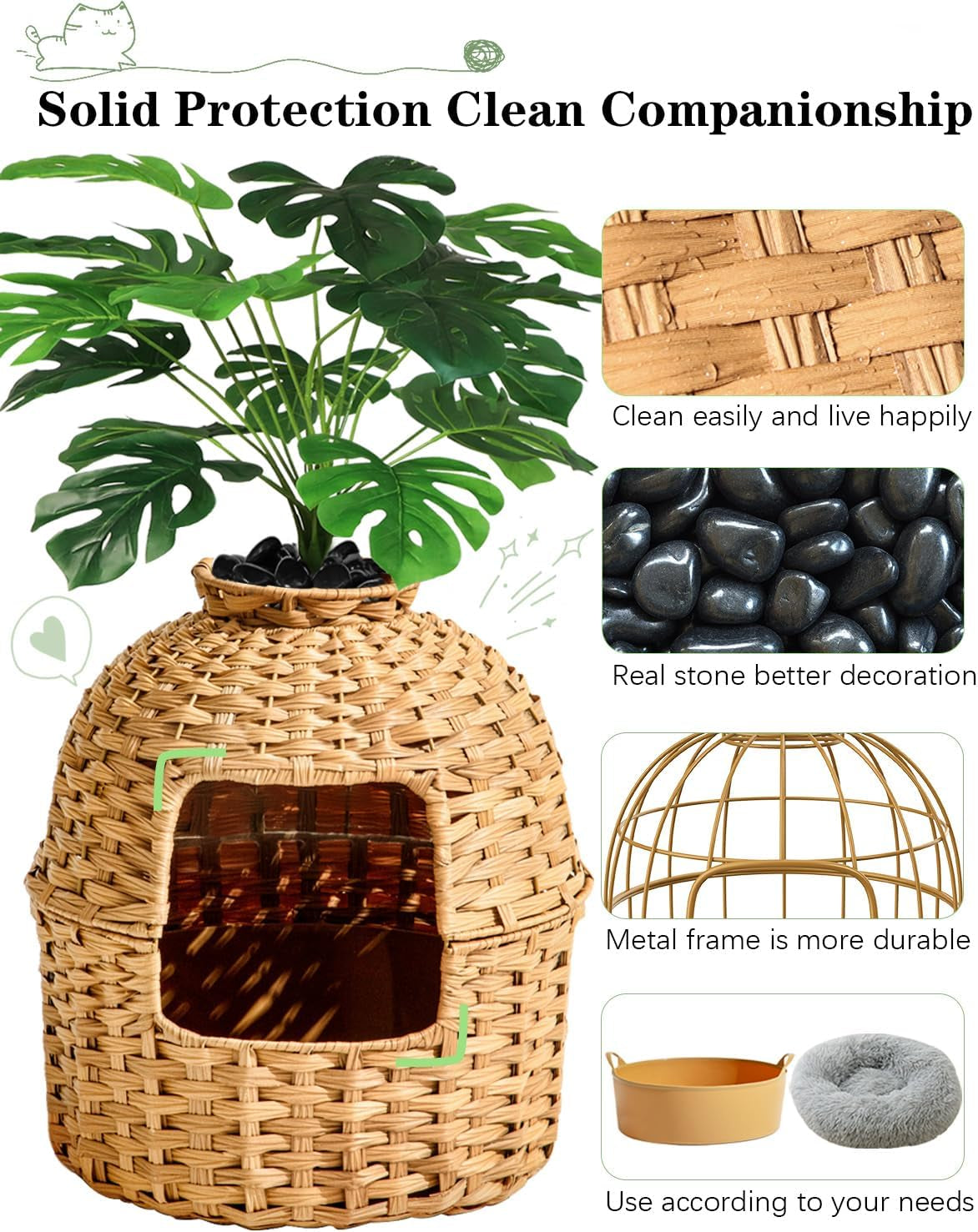setvson-cat-litter-box-plant-furniture-enclosure-rattan-pe-house-natural-decorative-planter-design-removable-top-for-easy-cleaning-includes-artificial-plants-real-stones-20-x-20-inches