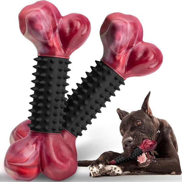 Tough Dog Toys for Aggressive Chewers: Beef Flavored Long Lasting Dog Bones for Large Dogs, Indestructible Dog Chew Toys to Keep Them Busy, Large Dog Toys for Medium & Large Breed, Red13