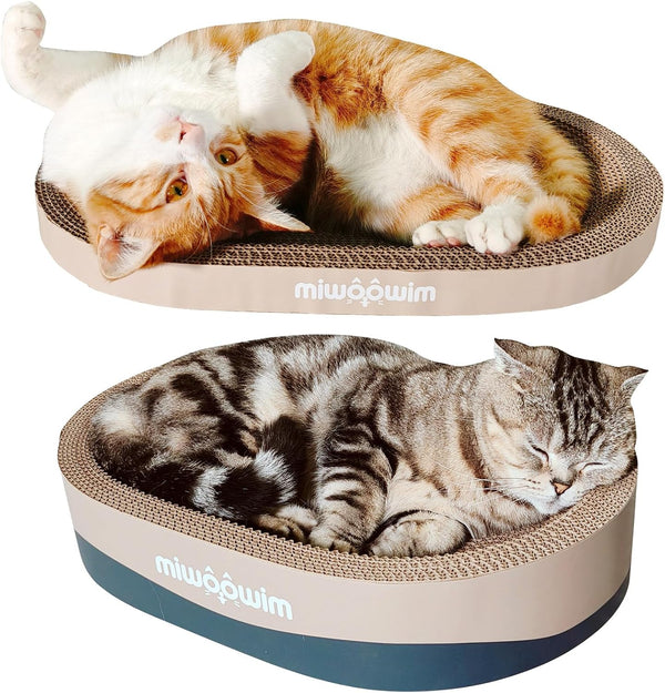 Miwoowim 3-Piece Cat Scratcher Set, Oval Bowl Nest for Indoor Cats | 2 Oval Bed &1 Box for Scratching & Lounging,Durable round Corrugated Cardboard Pad & Catnip Toy.Furniture Protector for Couch4