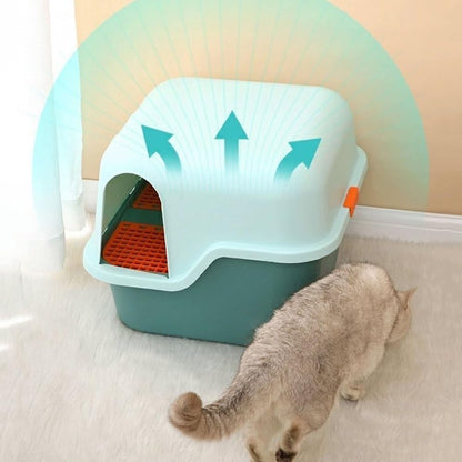 Pet Supplies, Enclosed Cat Litter Box with Lid & Scoop, Anti-Splash Hooded Tray, Easy Clean5
