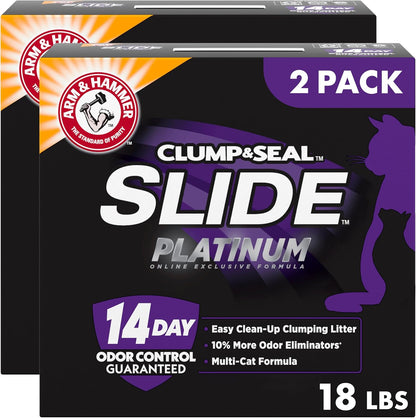 ARM & HAMMER Slide Platinum Easy Clean-Up Clumping Cat Litter, 18 Lbs | 24/7 Odor Control, Triple-Action Freshness, Non-Stick, Easy Clean Up, Low Tracking, Multi-Cat Formula, Scented15