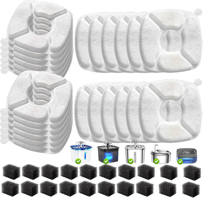 32 Pcs Cat Water Fountain Replacement Filters-16 Pack Cat Fountain Filters with 16 Pack Sponges, Enhanced Compatibility Pet Fountain Filter Fit for 95Oz/2.8L 135Oz/4L 67Oz/2L Pet Drinking Fountain8