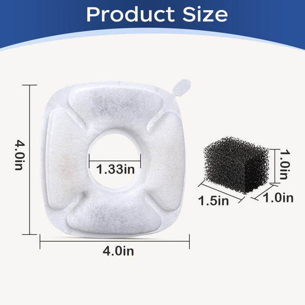 Cat Water Fountain Filter,Pet Fountain Filters Replacement Filters Compatible with Veken 95Oz/2.8L Pet Water Fountain,Contains 4 Cat Fountain Filter Replacement and 4 Sponges6