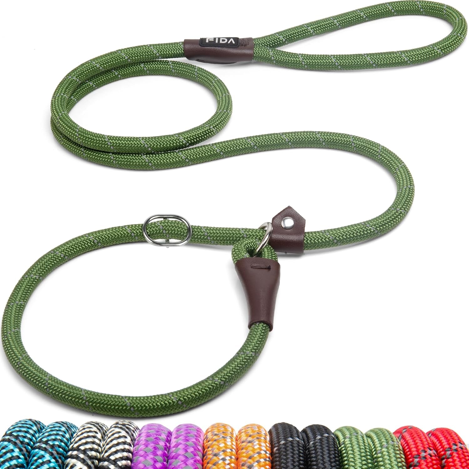 fida-durable-slip-lead-dog-leash-6-ft-x-1-2-heavy-duty-dog-loop-leashes-comfortable-strong-rope-slip-leash-for-large-medium-dogs-no-pull-pet-training-lead-with-highly-reflective1-2-black