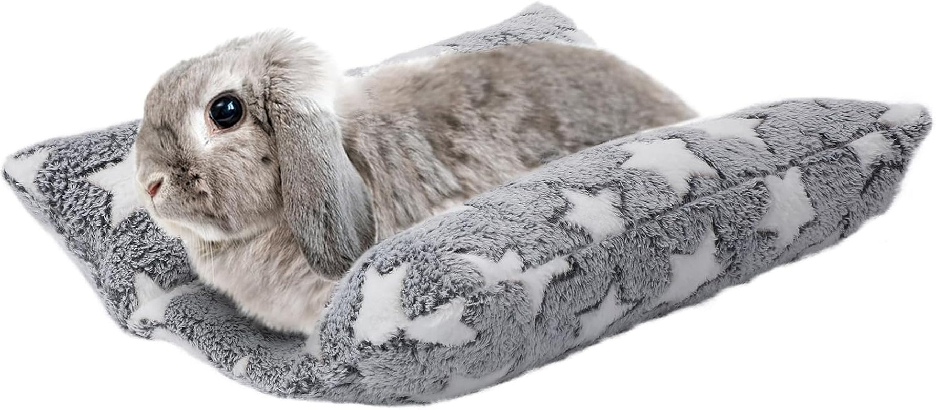 mewtogo-15-7-x-14-bunny-bed-for-rabbit-cage-thickened-soft-prevent-sore-hocks-plush-mat-with-cotton-lounger-pillows-small-animal-flop-mat-for-hutch-sleeping-indoor-gray-star
