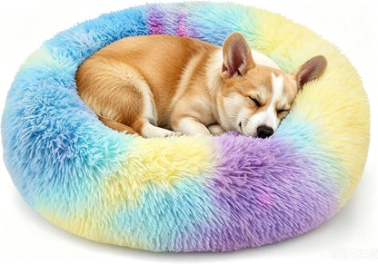 Calming Donut Dog and Cat Bed for Indoor Cats, Anti-Anxiety round Fluffy Soft Washable Small Pet Bed for Puppy and Kitten, Warming Comfortable Luxury Anti-Slip Waterproof Mute Base 20In Gray29