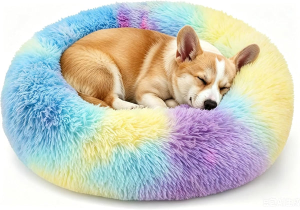 Calming Donut Dog and Cat Bed for Indoor Cats, Anti-Anxiety round Fluffy Soft Washable Small Pet Bed for Puppy and Kitten, Warming Comfortable Luxury Anti-Slip Waterproof Mute Base 20In Gray29