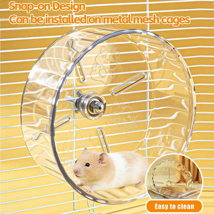 Silent Hamster Exercise Wheel,9.5 Inch Quiet Spinner Syrian Hamster Running Wheel,Silent Wheels with Anti-Skid & Adjustable Stand for Gerbils, Rats, or Other Small Pets,Transparent5