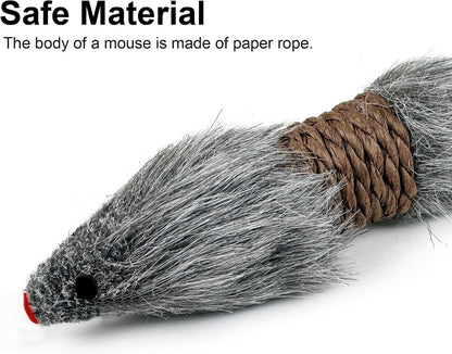 Ttcat 2 Pack Large Furry Mouse Cat Toys, Natural Paper Rope Realistic Fake Mice Kitten Interactive Hunting Toy, Durable Chew Teaser Toy for Indoor Cats, Boredom Relief Cat Prey Toy.3