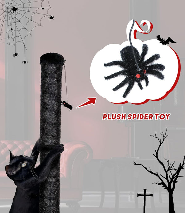 Gothic Cat Scratching Post with Spider Toys for Indoor Cats | Halloween Sisal Scratcher｜Goth Tree Tower｜Cobweb Base｜Spooky Furniture｜Interactive Dangling Toy｜Activity Kitty Play Center6