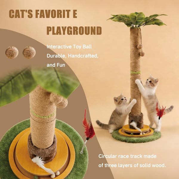 44" Tall Palm Tree Cat Scratching Post with Sisal Rope,Dangling Balls,Natural Healthy Catnip Balls,Cat Toy Mouse Hole,Interactive Wooden Ball & Cats Wand for Indoor Cats Adults and Kitten5