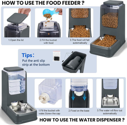 2 Pack Automatic Cat Feeder and Water Dispenser Set with Dog Stainless Steel Feed Bowl Pet Gravity Self Feeding and Waterer Large Capacity for Small Medium Large Dogs Puppy Kitten7
