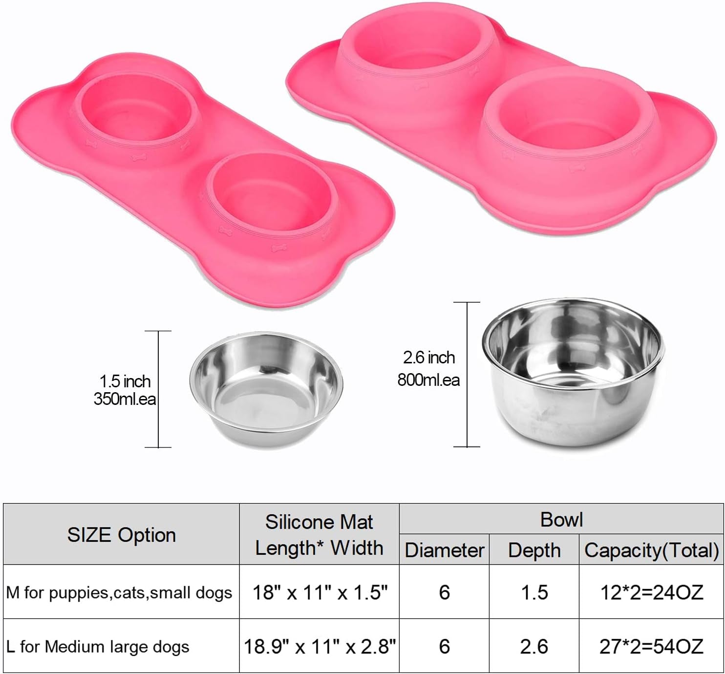 asfrost-dog-food-bowls-stainless-steel-pet-bowls-dog-water-bowls-with-no-spill-and-non-skid-feeder-bowls-with-dog-bowl-mat-for-dogs-cats-and-pets-pink-24-0z-in-total