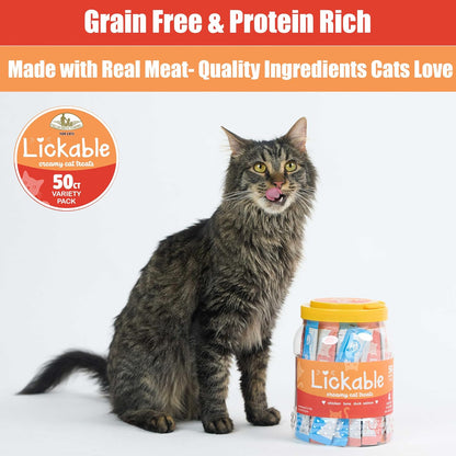 Fieldcrest Farms Lickable Cat Treats, 50 Count Variety Pack | Chicken, Tuna, Duck, Salmon, Thick & Protein-Rich Squeeze Tubes, with Taurine, Grain Free, 6 Calories per Tube9