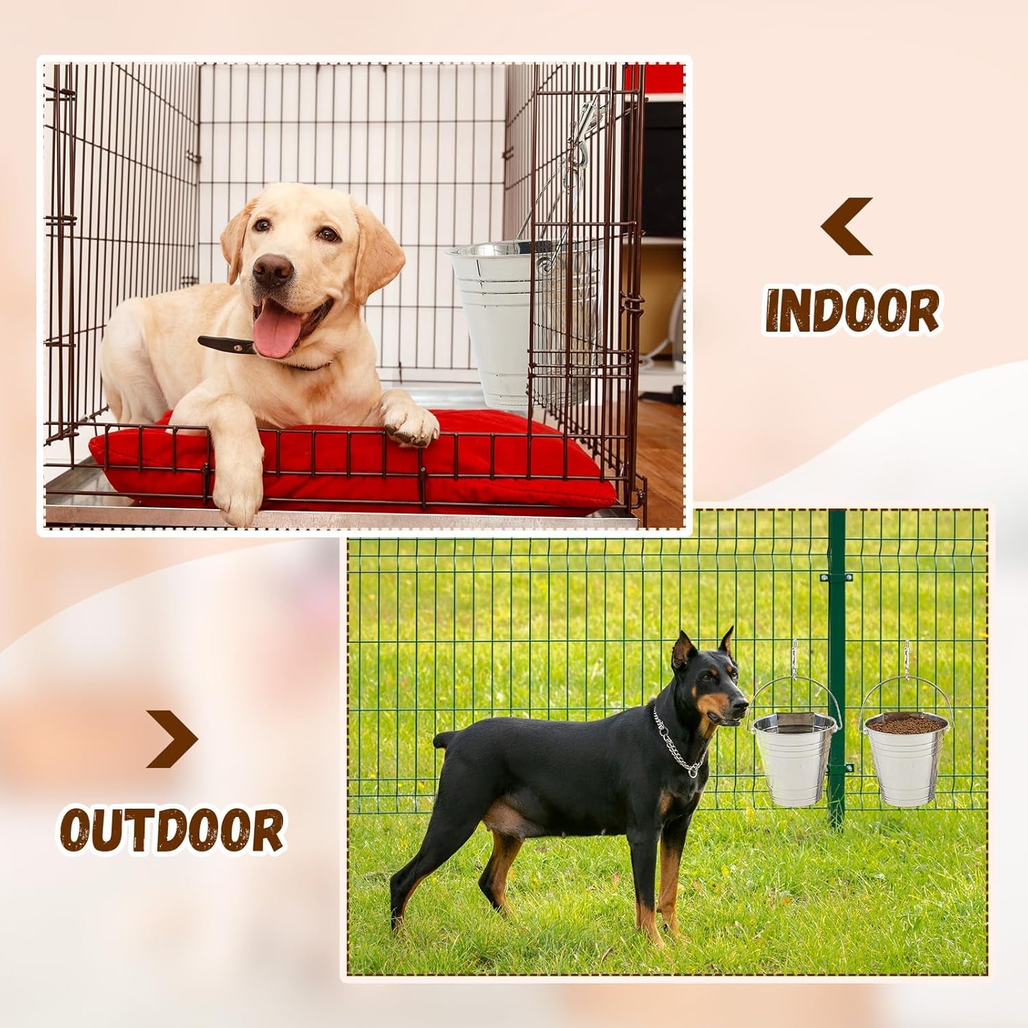 mumufy-4-set-2-quart-stainless-steel-flat-side-bucket-durable-water-pails-with-double-ended-snaps-small-metal-bucket-flat-back-water-pails-for-dogs-cats-kennels-cages-fences-pet-container