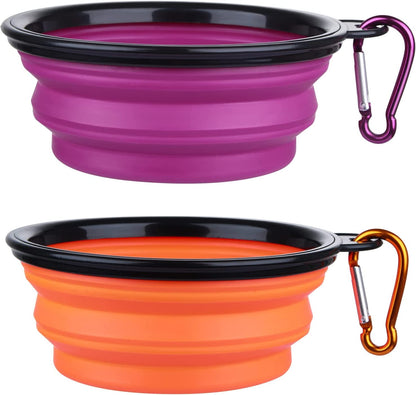 Large Dog Bowl Pet Collapsible Bowls, 2 Pack Collapsible Dog Water Bowls for Cats Dogs, Portable Pet Feeding Watering Dish for Walking Parking Traveling with 2 Carabiners (Large, Black+Black)24
