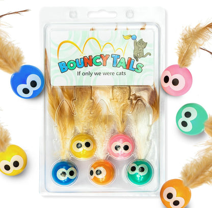 Bouncy Tails 5 Pack Interactive Bouncy Ball with Natural Feathers for Indoor Cats and Kittens Who Love to Play and Have Fun.8