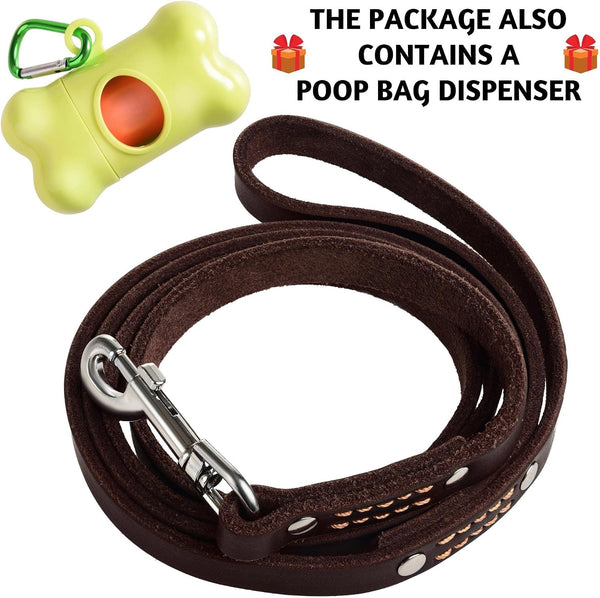 ADITYNA Leather Dog Leash for Small & Medium Dogs, 6Ft X 5/8" | Soft yet Strong Leather Leash for Walking, Training, Hiking — Great for Shih Tzu, Poodle, French Bulldog, Corgi.6