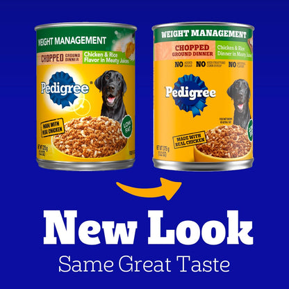 Pedigree Chopped Weight Management Wet Dog Food, Chicken, 13.2Oz, 12 Count | Real Chicken #1 Ingredient, Low Fat, 100% Complete & Balanced, Made in USA, Use as Topper or Serve Alone, Low Fat3