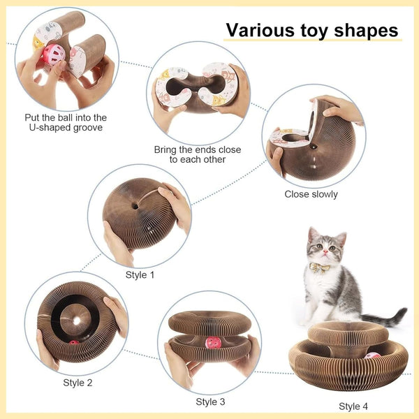 Kitty Curls Cat Toy,Magic Organ Cat Toy,Cat Scratcher for Grinding Claw Cardboard Cat Toys,Interactive Scratch Pad with Toy Bell Ball,Furniture Protection,Entertainment Toy for Kittens and Adult Cats5