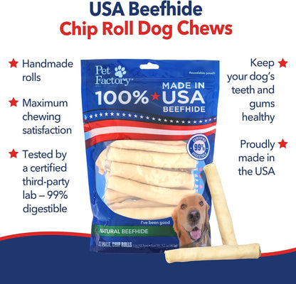 Pet Factory 100% Made in USA Beefhide Chip Rolls Dog Rawhide Chews, Thick, Dog Chews Long Lasting from American Cattle, Dog Chew Bones, 5 Inches (Pack of 22)3