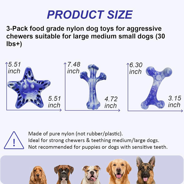 YINEYA Dog Toys for Aggressive Chewers, 3-Pack Tough Dog Chew Toys | Dog Teething Toy for Medium Large to Keep Them Busy, Indestructible Dog Toy Long Lasting, Purple, Beef Flavor2