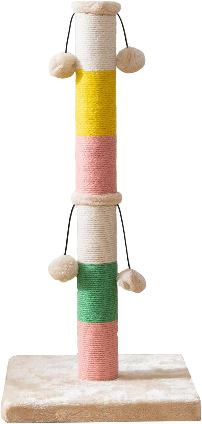 30-inch-high-cat-scratching-post-with-4-plush-teasing-toy-balls-natural-sisal-rope-post-and-thickened-base-red-green-yellow-white