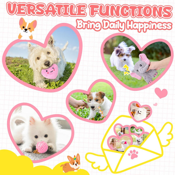 XIUGOAL Pink Puppy Toys - 9 Pack Puppy Chew Toys for Teething, Enrichment Dog Toys for Small Dogs to Keep Them Busy, Squeaky Plush Toy for Boredom6