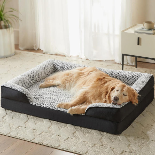 LEXTRO Orthopedic Dog Beds for Large Dogs,42X30 Inch Extra Large Dog Bed, Egg Crate Foam Bed for Large Dogs, Big Pet Bed with Washable Removable Waterproof Pillow Cover and Anti-Slip Bottom, Grey11