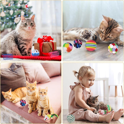 Shappy 150 Pcs Cat Toys for Indoor Cats Bulk, Kitten Toys Pack, Variety Interactive Gift Including Mice Rainbow Balls Spring Crinkle Balls Gift for Kitty Kitten Cat(Classic)5