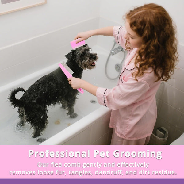 Flea Comb for Dogs and Cats - Lice Comb with Rubber Handle - Promotes Hair Growth and Removes Loose Hair, Knots, and Flakes Flea Brush for Pets(3P,Pink)7