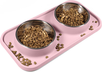 L.D.Dog Cat Food Bowls, Cat Bowls Non-Skid and Non-Spill Silicone Pads with PP Stand, Removable Stainless Steel Food and Water Dishes for Cats, Small Size Dogs9