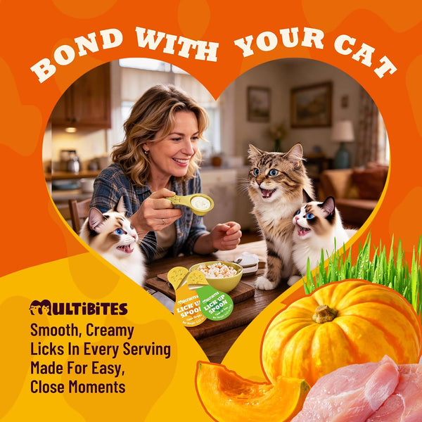 Lickable Cat Treats with Lick-Up Spoons, Healthy Wet Cat Snacks for Digestive Support, Grain-Free Kitten Treats with Taurine & Vitamins, Cat Grass & Pumpkin Variety Pack (32 Spoons)3