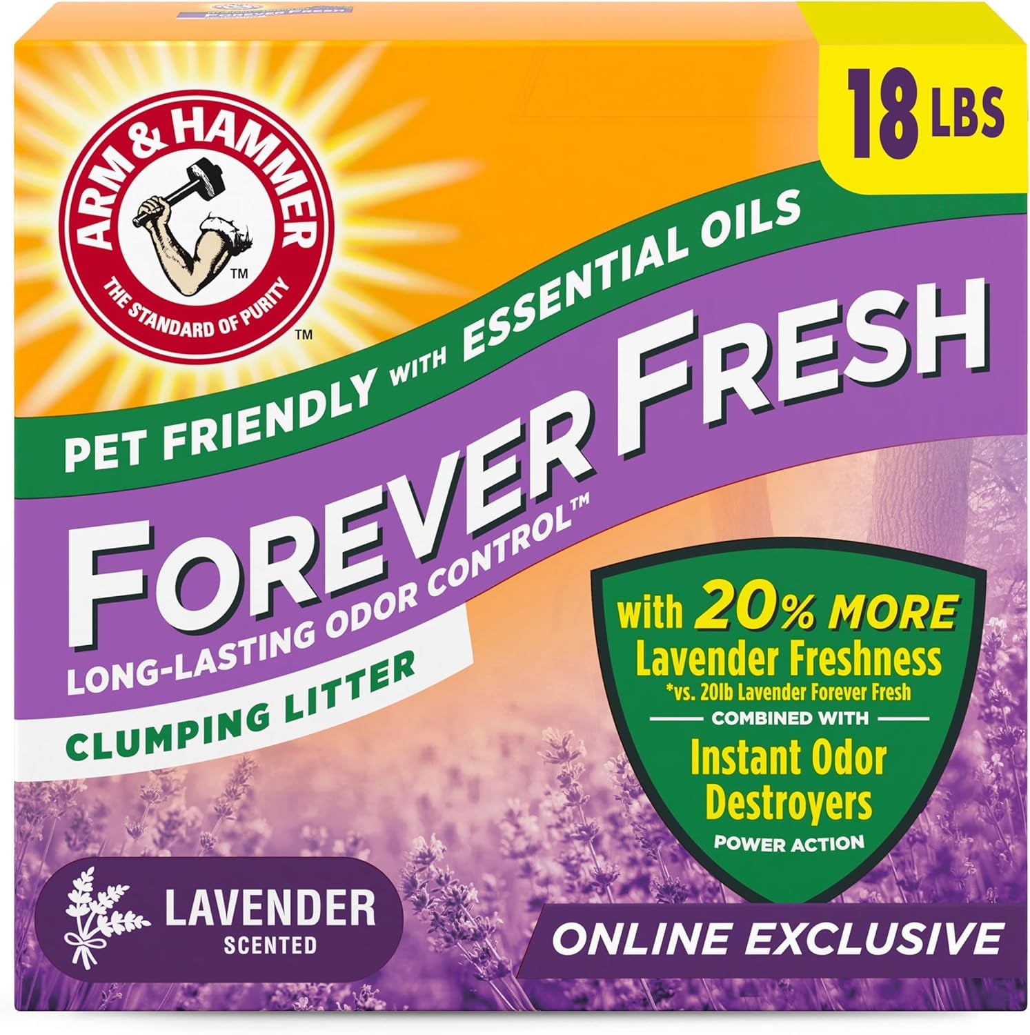 arm-hammer-forever-fresh-clumping-cat-litter-lavender-multicat-cat-litter-odor-control-18lb-with-20-more-lavender-freshness-with-essential-oils