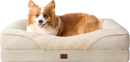 EHEYCIGA Orthopedic XL Dog Bed for Large Sized Dog, 42X30 Inch Extra Large Memory Foam Dog Couch Bed with Sides, Waterproof Liner & Washable Removable Cover, Bolster Pet Sofa, Grey50