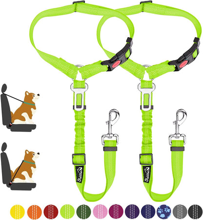 Slowton Dog Seat Belt for Car, 2 Pack Dog Car Harness Seatbelt Adjustable with Elastic Bungee Buffer, 2 in 1 Pet Car Leash Headrest Restraint Dog Reflective Safety Tether (Black, Headrest+Clip)9