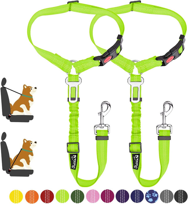 Slowton Dog Seat Belt for Car, 2 Pack Dog Car Harness Seatbelt Adjustable with Elastic Bungee Buffer, 2 in 1 Pet Car Leash Headrest Restraint Dog Reflective Safety Tether (Black, Headrest+Clip)9