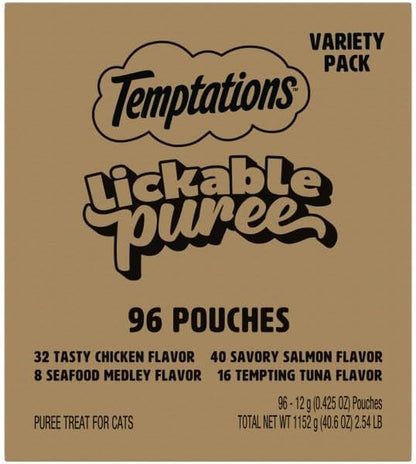 Temptations Creamy Puree Squeezable Lickable Cat Treats, Wet Cat Treats with Salmon, 0.42 Oz. Tubes, 24 Count - Packaging May Vary26