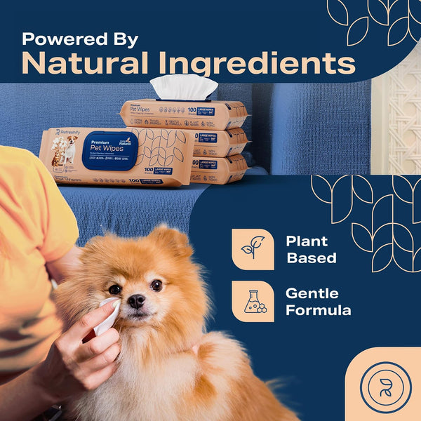 REFRESHIFY Dog Wipes for Paws and Butt - Plant Based Unscented (Pack of 400) - Pet Wipes for Dogs and Cats - Deodorizing Non Toxic Dog Wipes, +12 Additional Travel Wipes3
