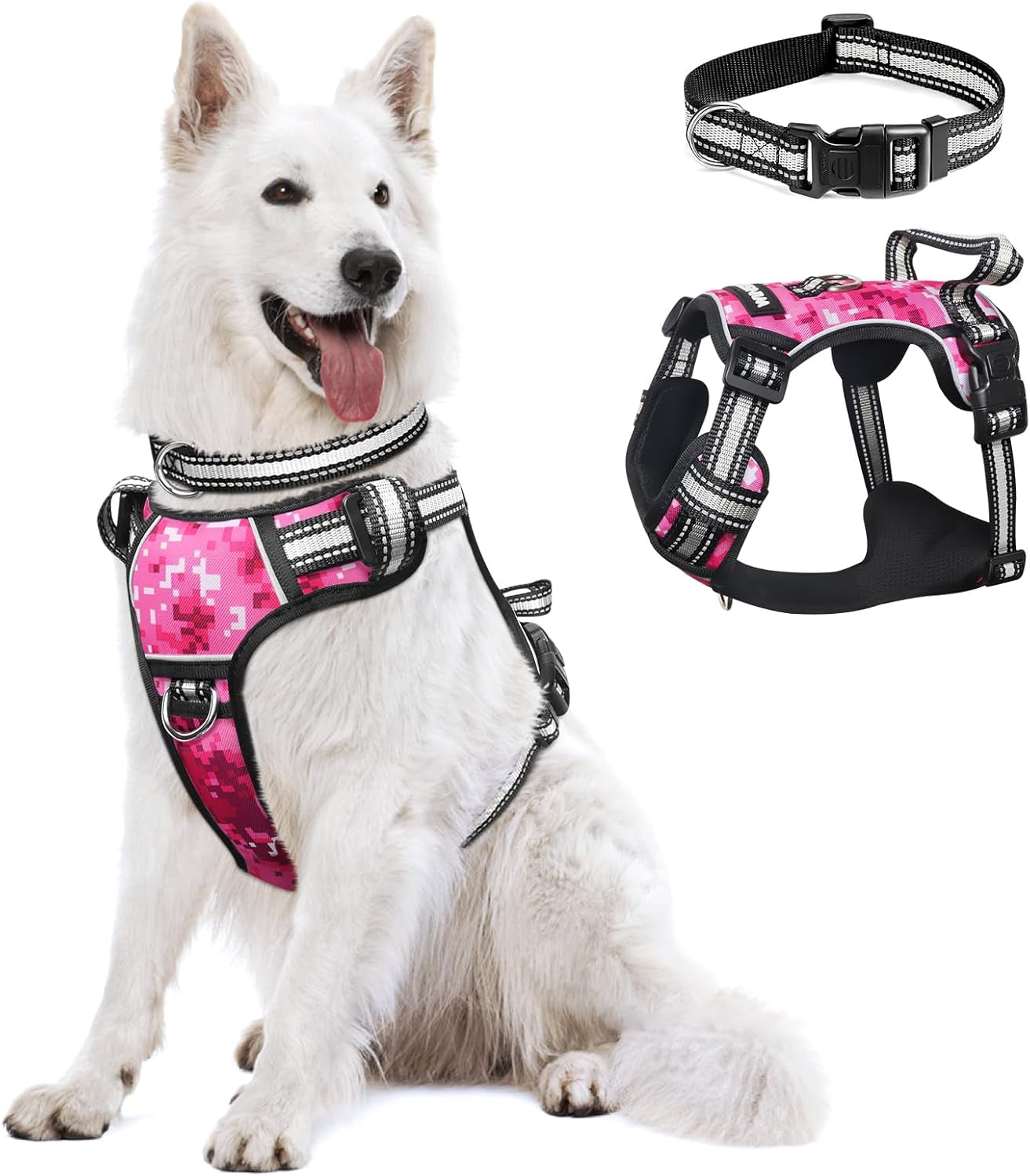 dog-harness-no-pull-pet-harnesses-with-dog-collar-adjustable-reflective-oxford-outdoor-vest-front-back-leash-clips-for-small-medium-large-extra-large-dogs-easy-control-handle-for-walking