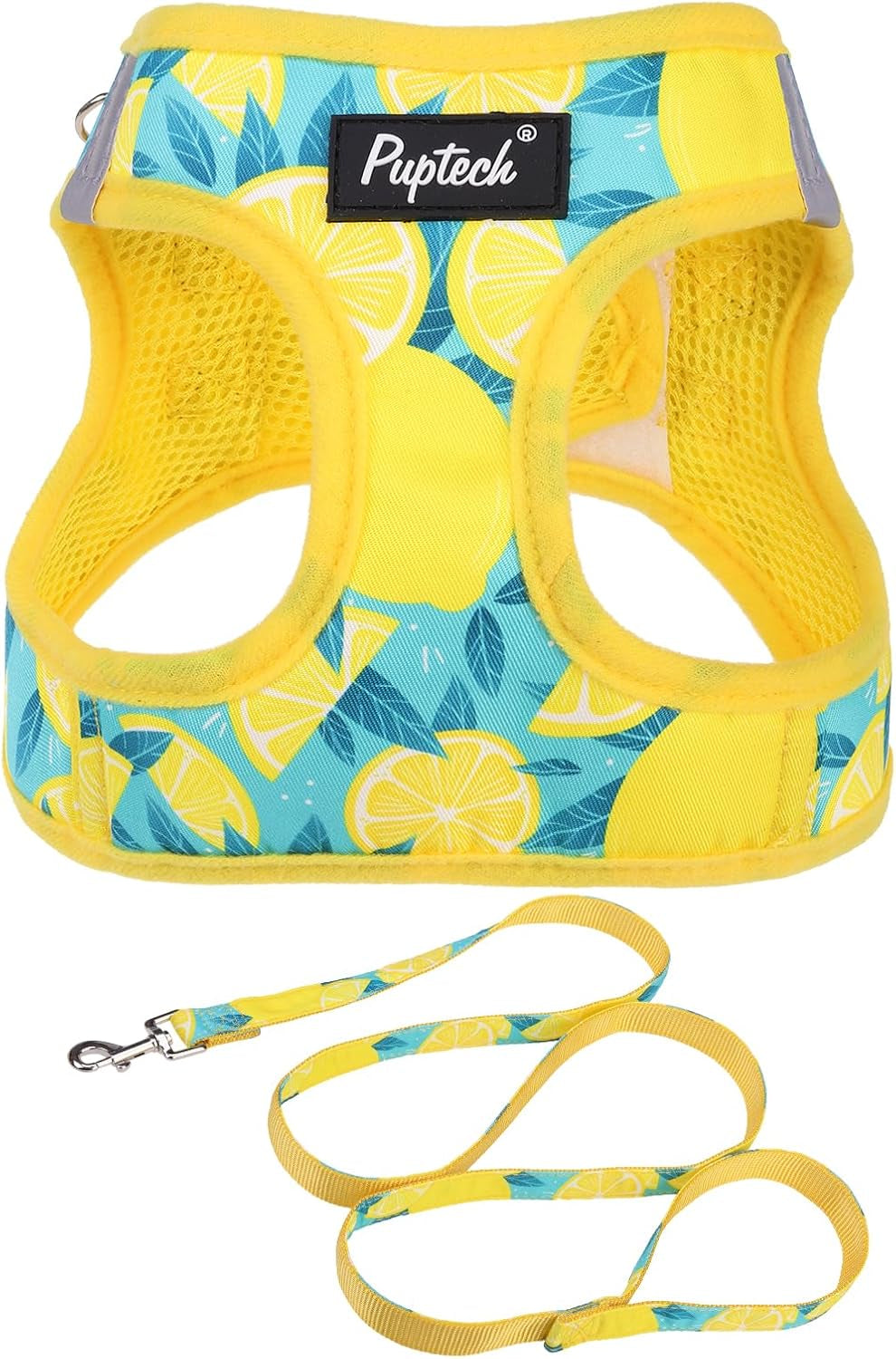 pupteck-dog-harness-and-leash-set-for-small-medium-dogs-no-pull-step-in-soft-mesh-puppy-cat-vest-harnesses-reflective-at-night-green-s