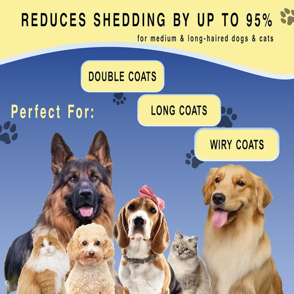 Pet Grooming Rake for Dogs & Cats - Double-Sided Deshedding and Dematting Tool, Gently Remove 95% of Loose Undercoat & Mats for Long-Haired Pets, Painless Fur Brush for Shedding Control (Blue)3