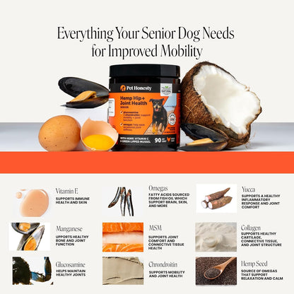 Pet Honesty Vet Recommended Hip and Joint Supplement for Dogs, 90 Count | Advanced Strength Dog Joint Supplement with Glucosamine Chondroitin, Chicken, Supports Mobility, Eases Stiffness3
