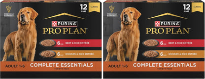 Purina Pro Plan Complete Essentials Wet Dog Food Chicken and Rice Entree and Beef and Rice Entree Variety Pack - (Pack of 12) 13 Oz. Cans13