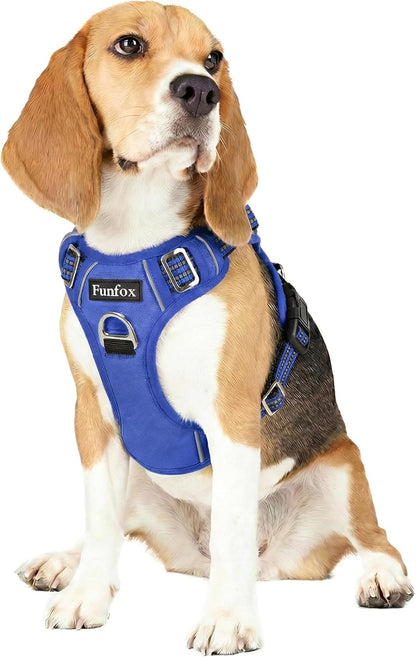 Funfox Dog Harness Medium Sized Dog, Vertical Handle Easy Control, No Pull Pet Vest Adjustable with 2 Leash Clips, Soft Material, Reflective Safe Night Walking for Small Medium Large Breed, Black, M55