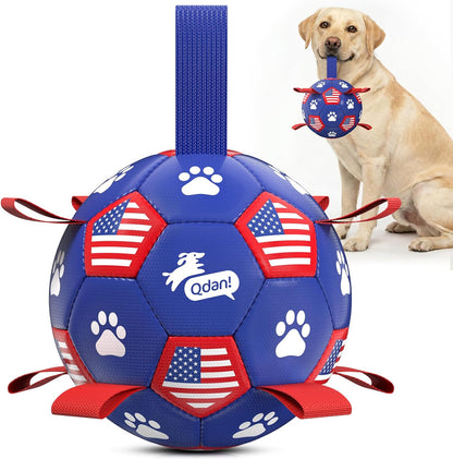 QDAN Dog Toys Dog Balls, 6 Inch Dog Soccer Ball with Straps, Herding Balls | Dog Birthday Toy, Balls for 20-40Lbs Dogs, Outdoor Puppy Toys to Keep Them Busy, Interactive Toy for Tug, Pool Water Toy Ball19